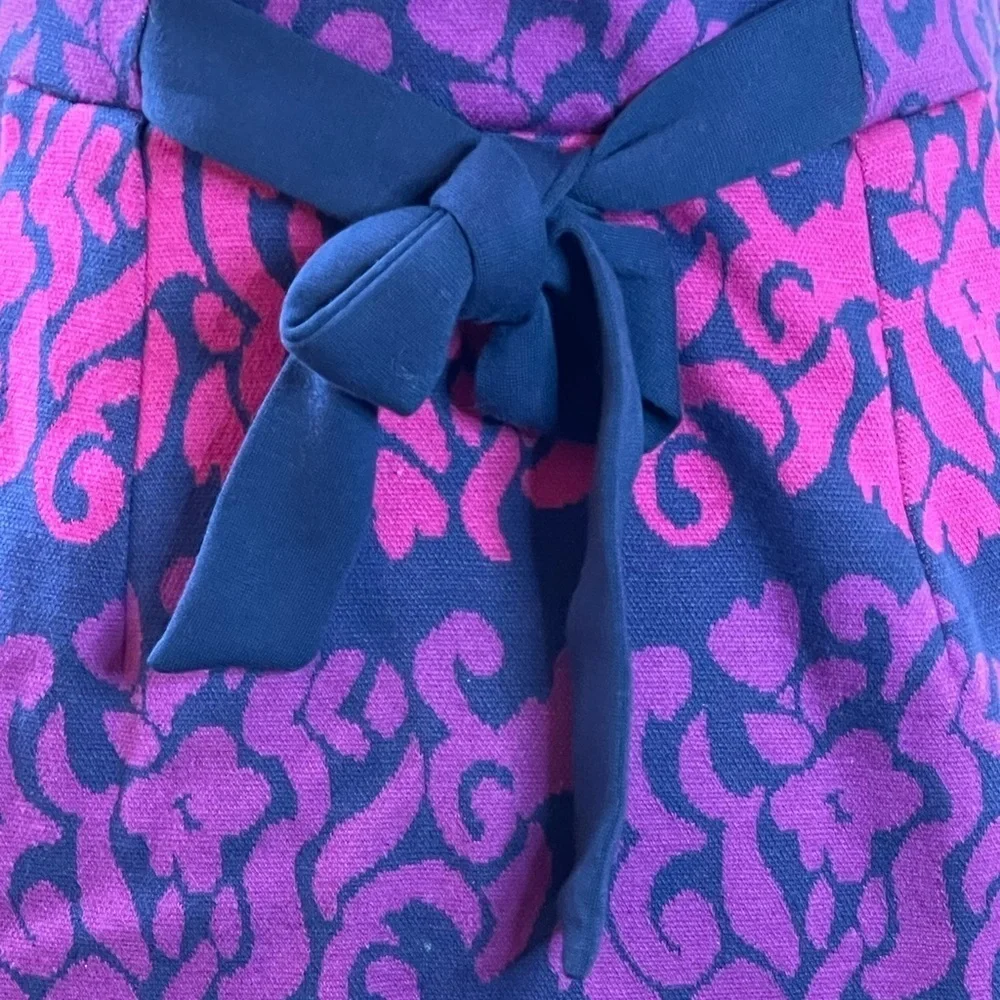 Lilly Pulitzer Jacquard Tie-Waist Sheath Dress Pink Navy Damask Pattern Size S